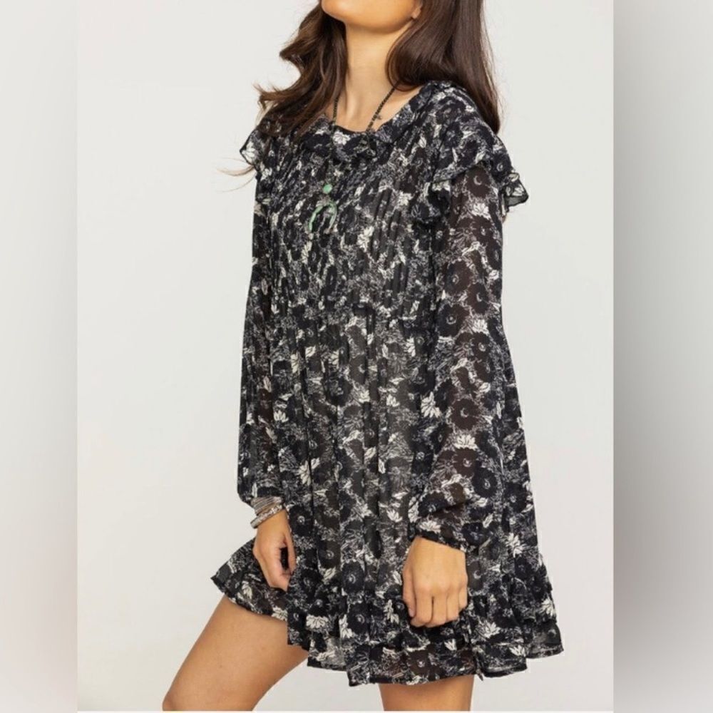 Free People These Dreams Floral Ruffled sheer Mini Dress